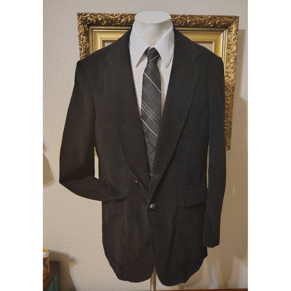 Jonathan Edwards Mens Vintage Black Corduroy Blazer Sport Coat Jacket 44L